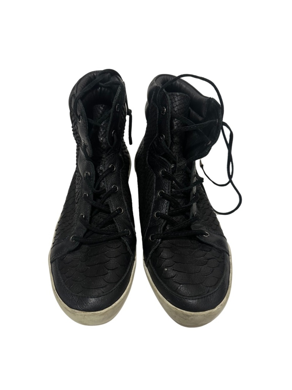 Joie Black High-Top Lace-Up Sneakers with Scaled Texture